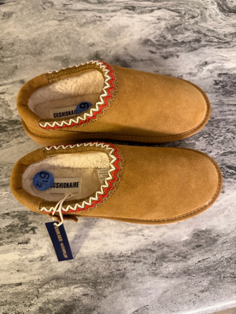 Cushionaire Tan Suede-Look Fleece Lined Slippers